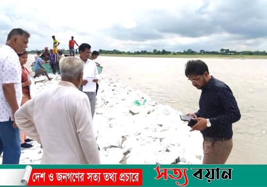 নকলায় ব্রহ্মপুত্র নদ রক্ষার্থে স্থায়ী বাঁধ নির্মাণ কাজের উদ্বোধন||সত্যবয়ান